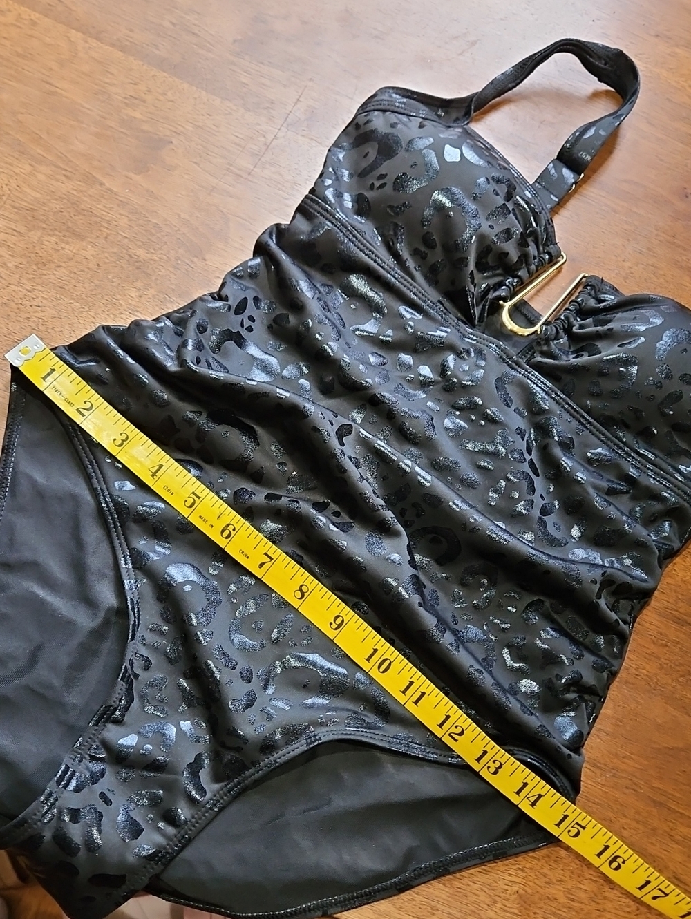 Black Leopard-Print One-Piece Swimsuit with Gold Accent - Picture 11 of 11